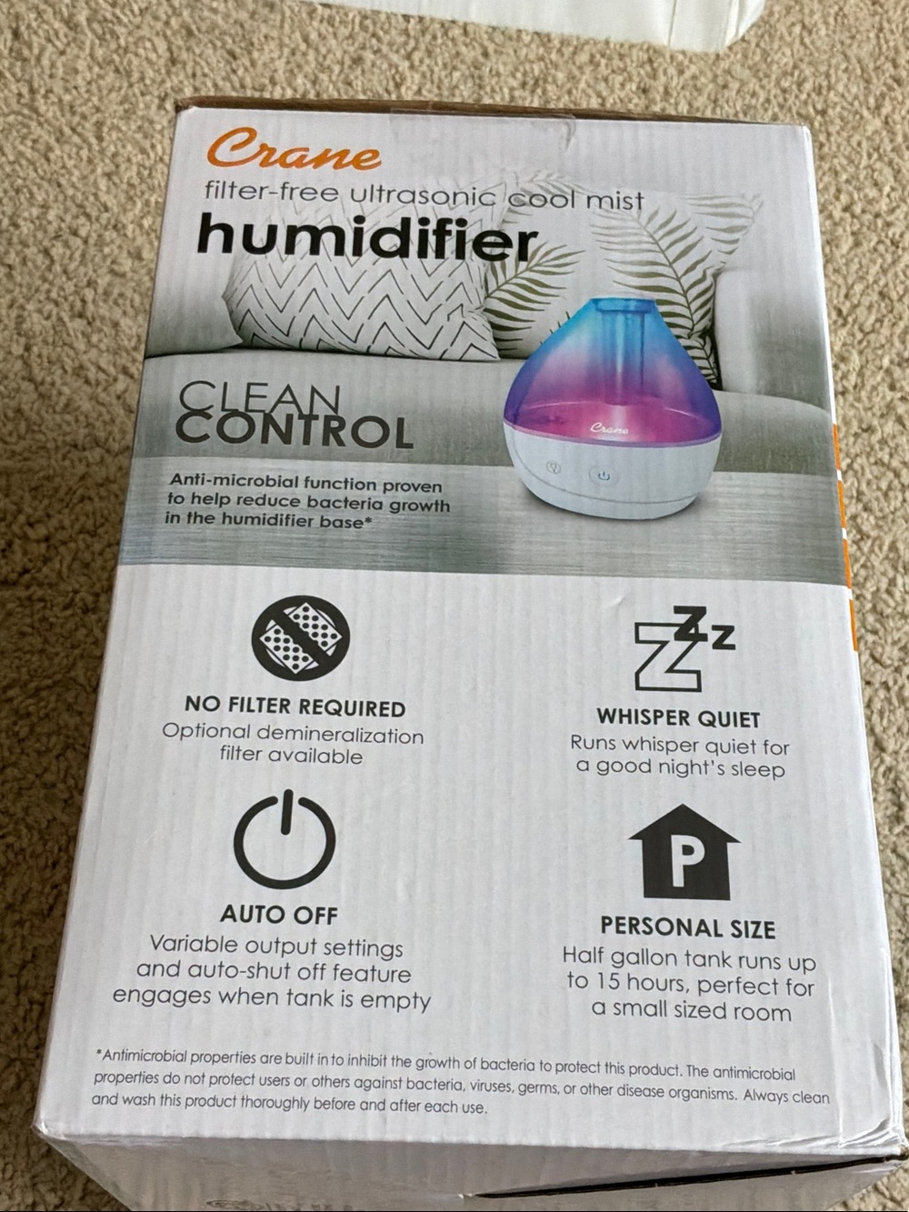 Crane Ultrasonic Cool Mist Humidifier - Purple/Blue/White